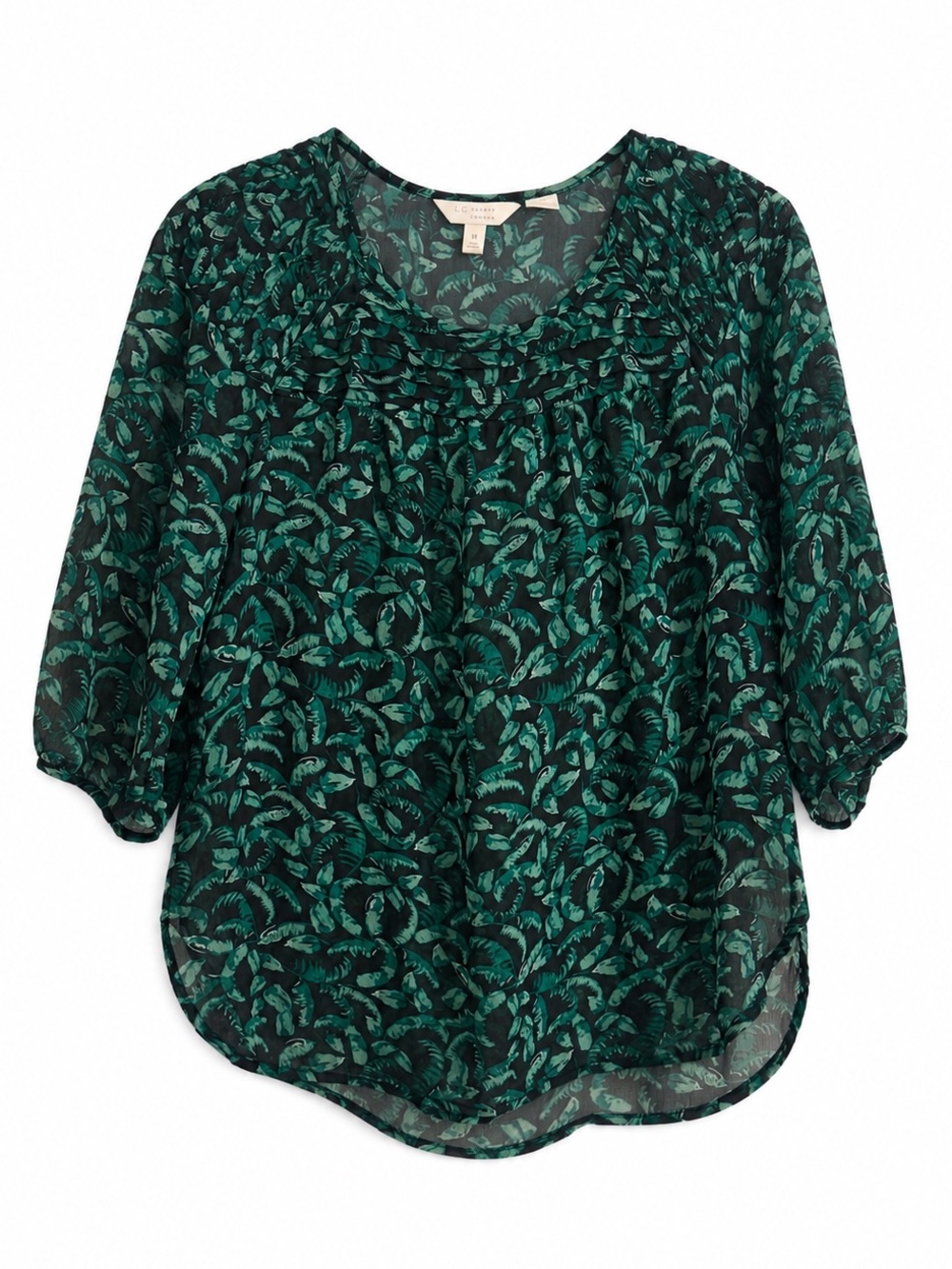 LC Lauren Conrad Women's Teal Leaf Print Flutter Sleeve Blouse Size M